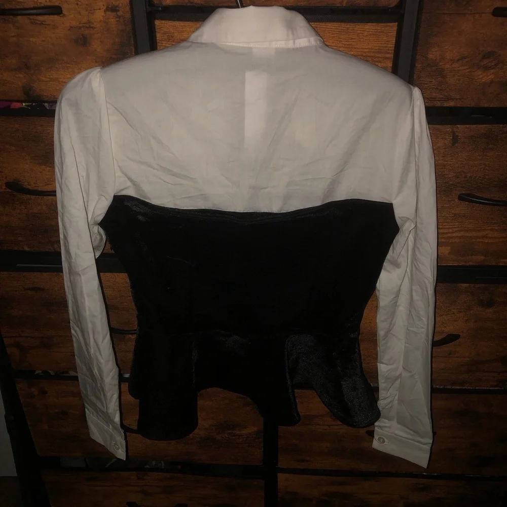 VENUS Black Velvet and White Flare Top